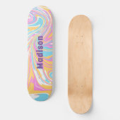 Girly Modern Marble Swirl Paarse Douanenaam Persoonlijk Skateboard (Voorkant)