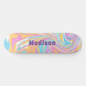Girly Modern Marble Swirl Paarse Douanenaam Persoonlijk Skateboard (Horizontaal)