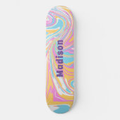 Girly Modern Marble Swirl Paarse Douanenaam Persoonlijk Skateboard (Voorkant)