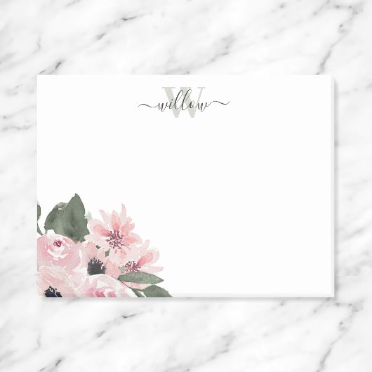 Girly Modern Monogram Pink Floral Post-it Notes