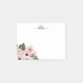 Girly Modern Monogram Pink Floral Post-it Notes (Voorkant)