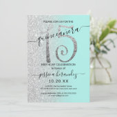 Girly Modern Munt Zilver Glitter Ombre Quinceañera Kaart (Staand voorkant)