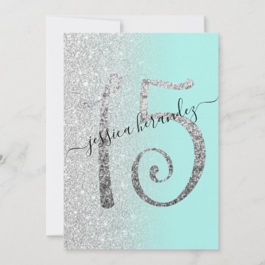 Girly Modern Munt Zilver Glitter Ombre Quinceañera Kaart (Achterkant)