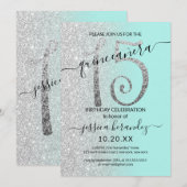 Girly Modern Munt Zilver Glitter Ombre Quinceañera Kaart (Voorkant / Achterkant)