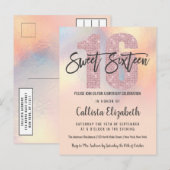 Girly Modern Peach iriserende Folie Ombre Sweet 16 Uitnodiging Briefkaart (Voorkant / Achterkant)