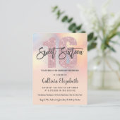 Girly Modern Peach iriserende Folie Ombre Sweet 16 Uitnodiging Briefkaart (Staand voorkant)