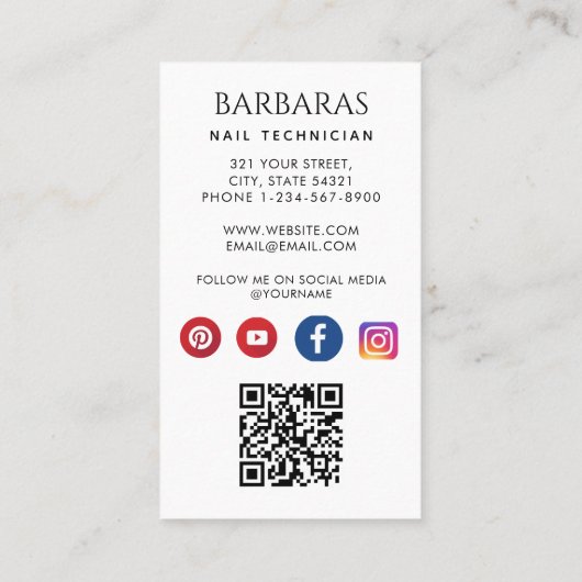 Girly Modern Photo Nail Artist Technician QR-code Visitekaartje (Achterkant)