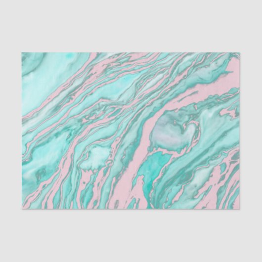 Girly Modern Pink Blauwgroen Groen Roky Marble Pat Tissuepapier (Voorkant)