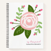 Girly Modern Pink Floral Custom Name Sketchbook Notitieboek (Voorkant)