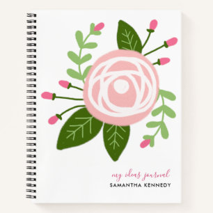 Girly Modern Pink Floral Custom Name Sketchbook Notitieboek