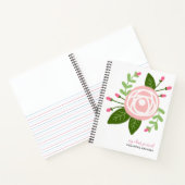 Girly Modern Pink Floral Custom Name Sketchbook Notitieboek (Binnen)
