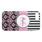 Girly Modern Pink Glitter Damask gepersonaliseerd Case-Mate iPhone Case (Achterkant (Horizontaal))