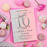 Girly Modern Pink Silver Glitter Ombre Sweet 16 Kaart<br><div class="desc">Deze meisjesachtige en liefdevolle uitnodiging voor zestien verjaardagsfeestjes is perfect voor de speciale dag van je jonge tienerdochter. Het is voorzien van een faux, dunne zilveren glitter groot, "16", bovenop een eenvoudige charmeroze en faux zilveren glitter zijdelingse gradiënt ombre achtergrond. Het is eenvoudig, uniek, modern, en elegant! ***BELANGRIJKE NOTA VAN...</div>