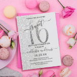 Girly Modern Pink Silver Glitter Ombre Sweet 16 Kaart<br><div class="desc">Deze meisjesachtige en liefdevolle uitnodiging voor zestien verjaardagsfeestjes is perfect voor de speciale dag van je jonge tienerdochter. Het is voorzien van een faux, dunne zilveren glitter groot, "16", bovenop een eenvoudige lichte grijze en faux zilveren glitter zijdelingse gradiëntachtergrond. Het is eenvoudig, uniek, modern, en elegant! ***BELANGRIJKE NOTA VAN HET...</div>