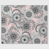 Girly Modern Pink White Floral Tekeningen Cadeaupapier (Vlak)