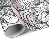 Girly Modern Pink White Floral Tekeningen Cadeaupapier (Rol Hoek)
