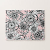 Girly Modern Pink White Floral Tekeningen Legpuzzel (Horizontaal)