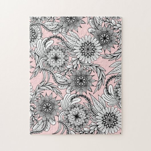 Girly Modern Pink White Floral Tekeningen Legpuzzel (Verticaal)