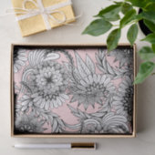 Girly Modern Pink White Floral Tekeningen Tissuepapier (Geschenk)