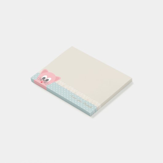 Girly Modern, Polka Dots, Cat Post-it® Notes (Schuin)