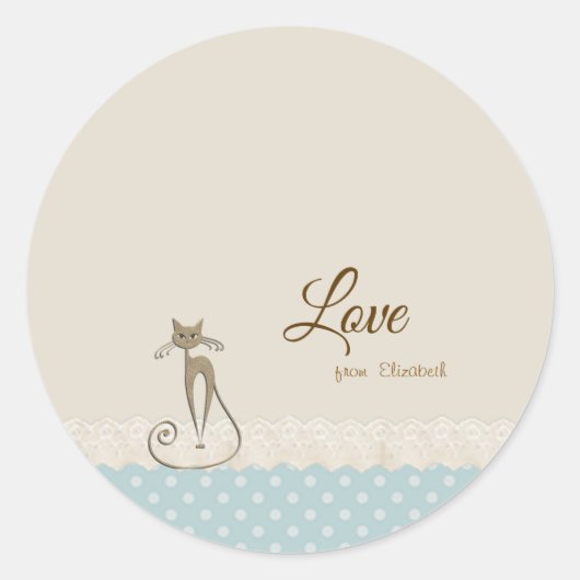 Girly Modern ,Polka Dots,Faux Gold Glittery Cat Ronde Sticker (Voorkant)