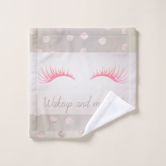 Girly Modern Polka Dots, Faux Lashes Bad Handdoek (Wasdoekje)