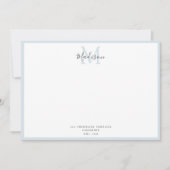 Girly Modern Powder Blue Monogrammed Note Notitiekaartje (Voorkant)