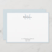 Girly Modern Powder Blue Monogrammed Note Notitiekaartje (Voorkant / Achterkant)