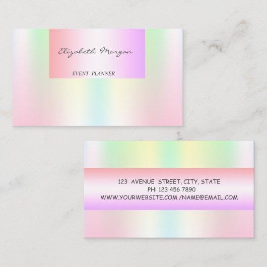 Girly Modern Professional Pastel Holographic Visitekaartje (Voorkant / Achterkant)
