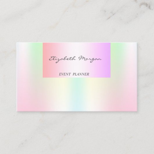 Girly Modern Professional Pastel Holographic Visitekaartje (Voorkant)
