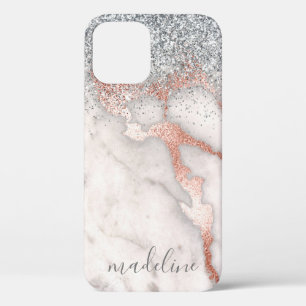 Girly Modern Roos Gold Marble Blush Glitter Name Case-Mate iPhone Case