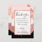 Girly Modern Roos Gold Pink Glitter Borstel Bedankkaart (Voorkant / Achterkant)
