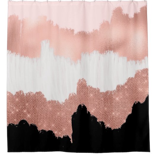 Girly Modern Roos Gold Pink Glitter Borstel Douchegordijn (Voorkant)