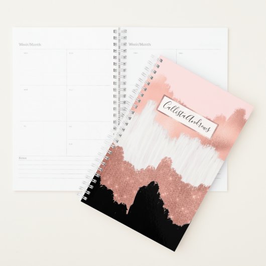 Girly Modern Roos Gold Pink Glitter Borstel Planner (Display)