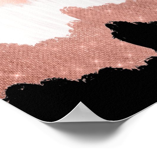 Girly Modern Roos Gold Pink Glitter Borstel Poster (Hoek)