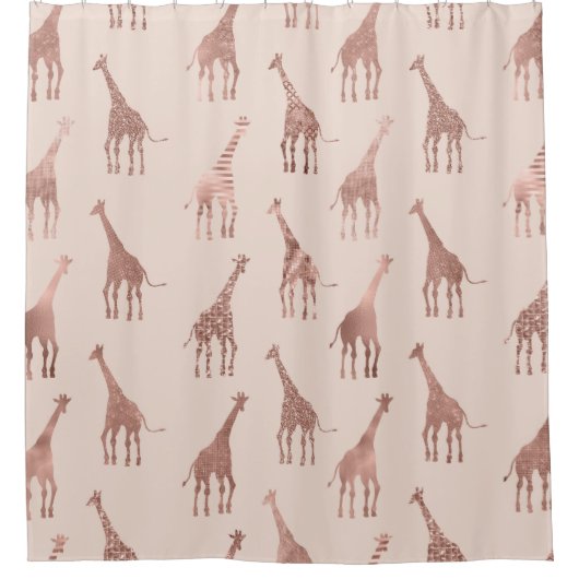 Girly Modern Roos Goud Blush Roze Giraffes Douchegordijn (Voorkant)