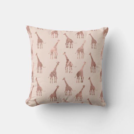 Girly Modern Roos Goud Blush Roze Giraffes Kussen (Voorkant)