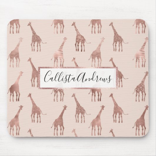 Girly Modern Roos Goud Blush Roze Giraffes Muismat (Voorkant)
