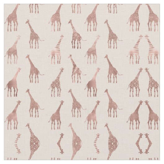 Girly Modern Roos Goud Blush Roze Giraffes Stof (Close Up)