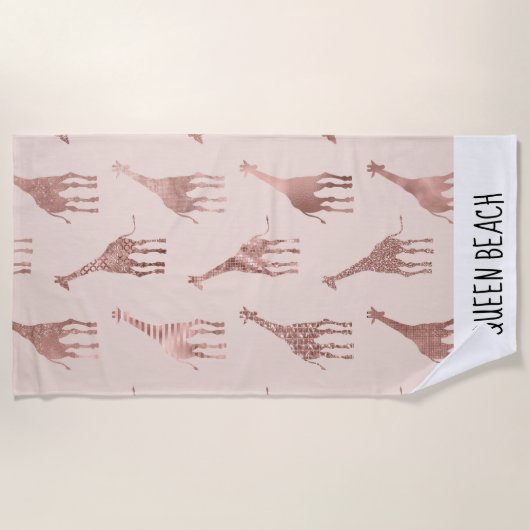 Girly Modern Roos Goud Blush Roze Giraffes Strandlaken (Voorkant)