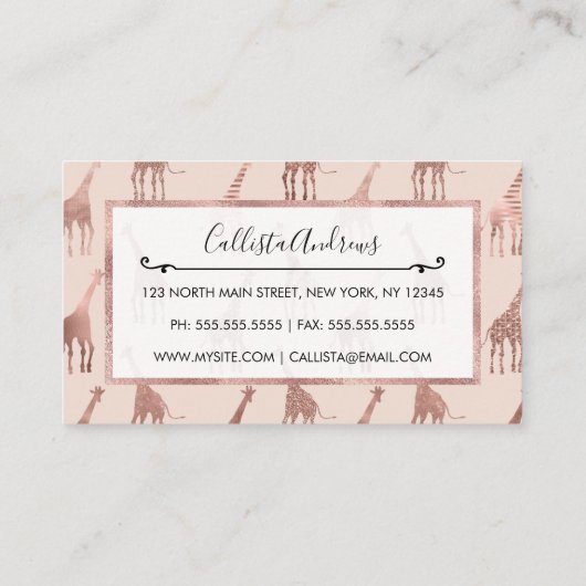 Girly Modern Roos Goud Blush Roze Giraffes Visitekaartje (Achterkant)