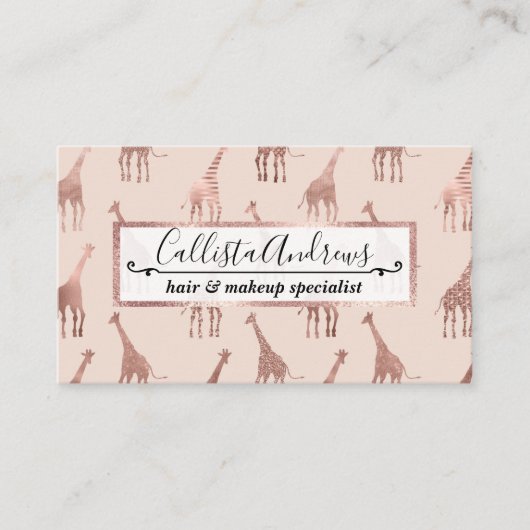 Girly Modern Roos Goud Blush Roze Giraffes Visitekaartje (Voorkant)