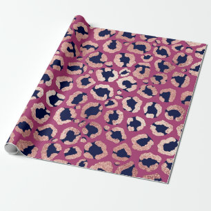 Girly Modern Roos Goud Navy Paarse Luipaard Print Cadeaupapier