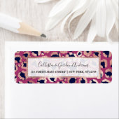 Girly Modern Roos Goud Navy Paarse Luipaard Print Etiket (Insitu)