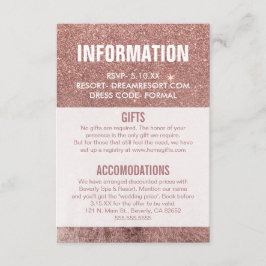 Girly Modern Roos Gouden Glitter Bruiloft Informat Informatiekaartje