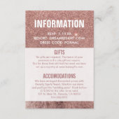 Girly Modern Roos Gouden Glitter Bruiloft Informat Informatiekaartje (Voorkant)
