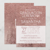 Girly Modern Roos Gouden Glitter Folie Afstuderen Kaart (Voorkant / Achterkant)