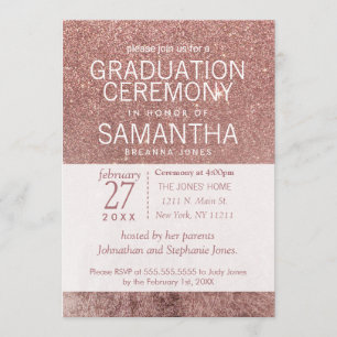 Girly Modern Roos Gouden Glitter Folie Afstuderen Kaart
