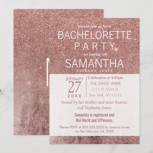 Girly Modern Roos Gouden Glitter Folie Bachelorett Kaart (Voorkant / Achterkant)