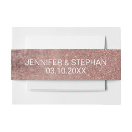 Girly Modern Roos Gouden Glitter Folie Belly Band Uitnodigingen Wikkel